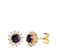Boucled’oreille Or jaune 18 carats, 24 diamants de laboratoire et saphir de diffusion, 5 mm, 1,12 ct, 0,340 ct, VS2-G, 9 mm, fermoir poussette