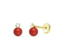 Boucled’oreille Toi et moi en or 18 carats, 6,55 mm, zircone et corail
