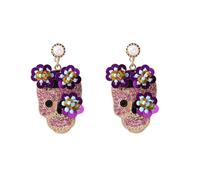 Boucles d ' oreilles à clous en forme de tête de mort incrustée de zircon Clous d ' oreille en forme de tête de mort polyvalents ornés de zircon et de paillettes pour diverses occasions Accessoires de
