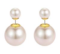 Boucles d’oreilles à perles double face ton or, réversibles, tige en argent S999. Perles rondes brillantes, bijoux tendance parfaits pour le quotidien et les rendez-vous.