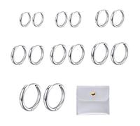 Boucles d’oreilles anneaux unisexes 7 paires acier inoxydable argenté - tailles mixtes 8 à 20 mm - pour hommes et femmes - style quotidien et occasions spéciales