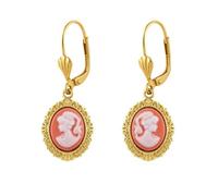 Boucles d’Oreilles Camée Femme Plaqué Or - Dormeuses Vintage Camée Orange 15 mm - Bijoux Classiques Élégants - Cadeau Femme