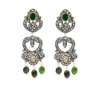 Boucles d’oreilles chandelier femme argent sterling 925 plaqué or 18K avec émeraude naturelle et diamants style victorien vintage