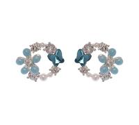Boucles d’oreilles coréennes haut de gamme en couronne de papillons bleu clair, design unique et de niche, boucles d’oreilles polyvalentes et exquises incrustées de perles.