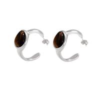 Boucles d ' oreilles créoles à la mode en forme de C avec des motifs en pierre d ' oeil de tigre pour les femmes qui recherchent des accessoires de mode uniques à porter quotidien
