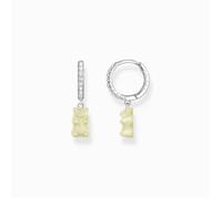 Boucles d’oreilles créoles simples avec pendentif ours en or blanc et pierres argentées