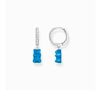 Boucles d’oreilles créoles simples avec pendentif ours en or bleu et pierres argentées