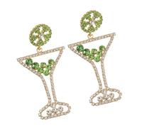 Boucles d ' oreilles de cocktail avec en verre, pierres d ' accent claires et vertes, paire de doré pour un usage quotidien et des looks de fête