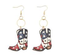 Boucles d ' oreilles en bois élégantes avec accessoire de décoration imprimé étoile unique pour les femmes à la mode le jour de l ' indépendance tenue décontractée Boucles d ' oreilles du jour de