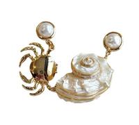 Boucles d ' oreilles en bord de mer faites à la main, Design coquille de conque et crabes, boucles d ' oreilles pendantes asymétriques pour femmes, déclaration de vacances à la plage tendance