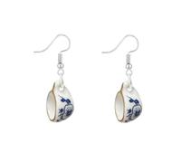 Boucles D’Oreilles En Céramique Bleu Et Blanc - Motif Fleuri Chinois Peint à La Main | Design Unique En Porcelaine, Bijou Élégant Pour Maman | Cadeau De Fête Des Mères Ou D’Anniversaire (Bleu)