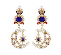 Boucles d’oreilles en cristal brut bleu Royal, boucles d’oreilles en étoile asymétrique bohème et lune Drop, bijoux Vintage inspiré déclaration pour les femmes