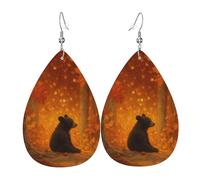 Boucles D’Oreilles En Cuir Adorable Ourson Dans Un Arbre En Automne Décontractées Boucles D'Oreilles Pendantes Pour Femme Légères Boucle D'Oreille En Simili Cuir Pour Quotidien Voyages Fêtes