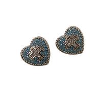 Boucles d ' oreilles en forme de croix en forme de cœur avec zircone cubique scintillante et turquoise bleue pour Boucles d ' oreilles en forme de cœur plaquées or