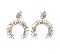 Boucles d’oreilles en forme de larme avec fleurs marquises, boucles d’oreilles pendantes en demi-cercle scintillantes ornées de grappes de cristaux étincelants, bijoux élégants pou (Blanche)