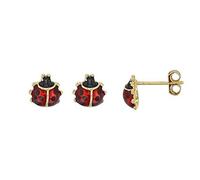 Boucles d’Oreilles Enfant Puces Coccinelle Rouge Or Jaune GF 750*