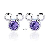 Boucles d’Oreilles - Enfant - Puces - Mickey - Cristal - Violet - Argent 925/1000 - Massif - 9 x 8 mm