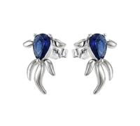 Boucles d’Oreilles - Enfant - Puces - Poisson - Cristal - Bleu - Saphir - Argent 925/1000-12 x 10 mm