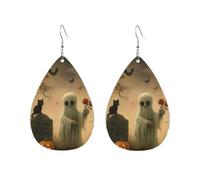 Boucles D‘Oreilles Fantômes Avec Roses Et Chat Sur Pierre Tombale Amusantes Boucles D'Oreilles Pendantes En Forme De Goutte Élégant Boucle D'Oreille Pour Les Vacances Fêtes Voyages