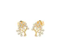Boucles d’Oreilles - Femme - Arbre de Vie - Puces - Zircons - Plaqué Or Jaune 750/1000 - 13 x 10 mm