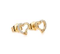 Boucles d’Oreilles - Femme/Enfant - Puces - Cœur - Plaqué Or Jaune 750/1000 - Zircons Scintillants - 9 x 8 mm