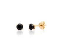 Boucles d’Oreilles - Femme/Enfant - Puces - Onyx - 4 mm - Plaqué Or Jaune 750/1000-3 Microns