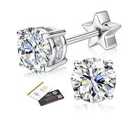 Boucles d’Oreilles Femme Homme en Moissanite, Puces d’Oreilles Argent Sterling 925 Hypoallergéniques, Couleur D VVS1 Éclat Semblable au Diamant, Placage Or 14K ou Or Blanc, Petites Puces à Dos Plat