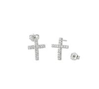 Boucles d’Oreilles - Femme/Homme - Puces - Croix - Argent 925/1000 - Zircons Éclatants - 14 x 10 mm