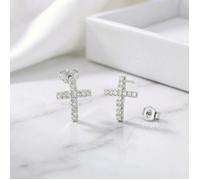 Boucles d’Oreilles - Femme/Homme - Puces - Croix - Argent 925/1000 - Zircons Éclatants - 14 x 10 mm