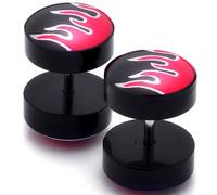 Boucles d’Oreilles Flammes Rouges 10mm Barbell Feu Haltère à Vis Piercing Clou à Visser Jeu de Goujon Plug Bouchon Faux Écarteur Hypoallergénique fake tunnel cadeau homme femme fille garçon