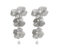 Boucles d Oreilles Fleurs Métal pour Femmes Grosses Perles Bohème Tiges Florales Pendantes Légères Bijoux Cadeaux (Argent-2)