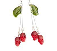 Boucles d ' oreilles gothiques élégantes en forme de tête de mort pour femmes, avec vampires rouges et accents de feuilles vertes, pour Halloween, Design Unique