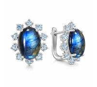 Boucles d oreilles labradorite femme argent 925 fermoir levier topaze bleue pierre pendentif bijou
