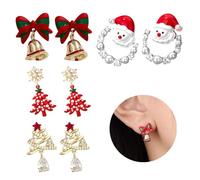 boucles d’oreilles Noël femme x4 paires - accessoires festifs élégants - arbre de Noël perle, cloche, couronne, sapin strass - bijoux fantaisie rouges et verts pour tenues de fête