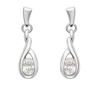 Boucles d’Oreilles Pendantes Argent 925 Rhodié - Clous d'Oreilles Sertis d'un Oxyde de Zirconium Blanc Solitaire - Hauteur 19mm - Bijou Poinçonné Éclat Minimaliste - Cadeau Anniversaire Noël Femme