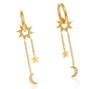 Boucles d ' oreilles pendantes célestes ornées de diamants comme des pierres et de délicats glands dansants, embellissement de chaîne, bijoux soleil lune étoile
