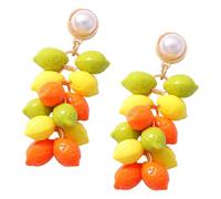Boucles d ' oreilles pendantes colorées audacieuses, dessus en fausses perles, détails dorés pour un attrait affirmé partout