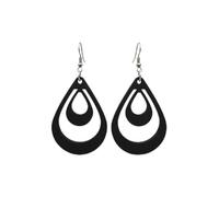 Boucles d’Oreilles Pendantes en Bois Écoresponsables - Design Double Goutte Ajouré - Ultra Légères - Fabrication Française - Crochets Acier Chirurgical 316L (noir, Grandes)