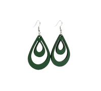 Boucles d’Oreilles Pendantes en Bois Écoresponsables - Design Double Goutte Ajouré - Ultra Légères - Fabrication Française - Crochets Acier Chirurgical 316L (verte, Grandes)