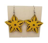 Boucles d’Oreilles Pendantes en Bois Écoresponsables - Design Fleur Ajourée - Ultra Légères - Fabrication Française - Crochets Acier Chirurgical 316L (jaune, Grandes)