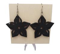 Boucles d’Oreilles Pendantes en Bois Écoresponsables - Design Fleur Ajourée - Ultra Légères - Fabrication Française - Crochets Acier Chirurgical 316L (noire, Petites)