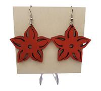 Boucles d’Oreilles Pendantes en Bois Écoresponsables - Design Fleur Ajourée - Ultra Légères - Fabrication Française - Crochets Acier Chirurgical 316L (rouge, Grandes)