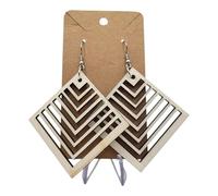 Boucles d’Oreilles Pendantes en Bois Écoresponsables - Design Géométrique Ajouré - Ultra Légères - Fabrication Française - Crochets Acier Chirurgical 316L (naturel, Grandes)