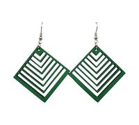 Boucles d’Oreilles Pendantes en Bois Écoresponsables - Design Géométrique Ajouré - Ultra Légères - Fabrication Française - Crochets Acier Chirurgical 316L (verte, Grandes)