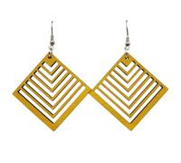 Boucles d’Oreilles Pendantes en Bois Écoresponsables - Design Géométrique Ajouré - Ultra Légères - Fabrication Française - Crochets Acier Chirurgical 316L (jaune, Petites)