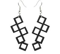 Boucles d’Oreilles Pendantes en Bois Écoresponsables - Design Géométrique Carrés Ajourés - Ultra Légères - Fabrication Française - Crochets Acier Chirurgical 316L (noire, Grandes)