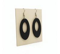 Boucles d’Oreilles Pendantes en Bois Écoresponsables - Design Ovale Ajouré - Ultra Légères - Fabrication Française - Crochets Acier Chirurgical 316L (noire, Grandes)