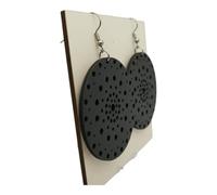 Boucles d’Oreilles Pendantes en Bois Écoresponsables - Design Rond Ajouré Inspiration Orientale - Ultra Légères - Fabrication Française - Crochets Acier Chirurgical 316L (noir, Petites)