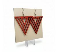 Boucles d’Oreilles Pendantes en Bois Écoresponsables - Design Triangle Ajouré Graphique - Ultra Légères - Fabrication Française - Crochets Acier Chirurgical 316L (rouge, Petites)