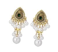Boucles d ' oreilles pendantes flexibles combinant bordure en et perles élaborées mélange de métal confortable plan de tous les jours bijoux de mariage en pierre élégants